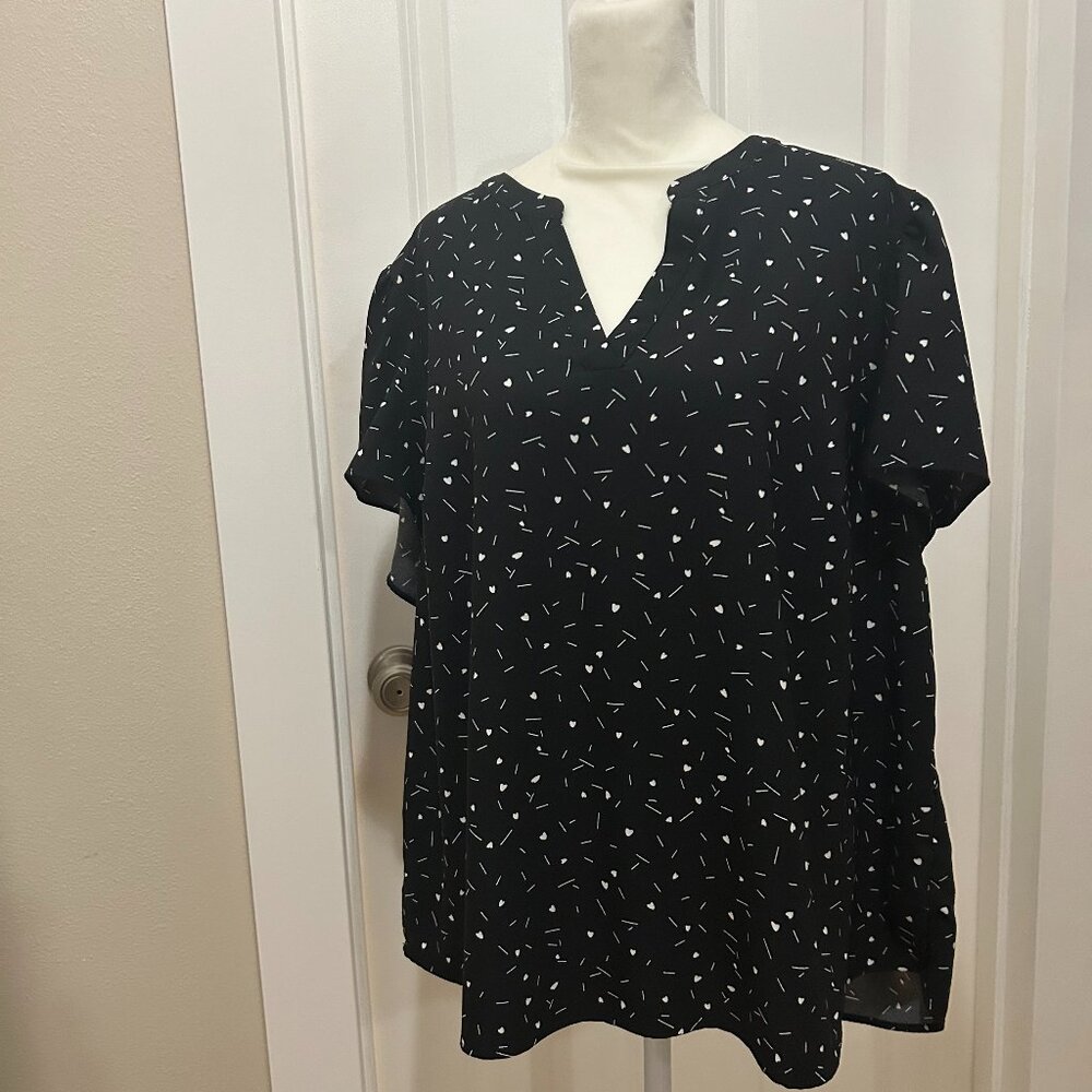 Hilary Radley Black Short sleeved V-neck Blouse - XXL